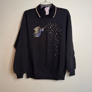 Vintage 90s Christmas Angel and Stars Design Collared Crewneck (M)
